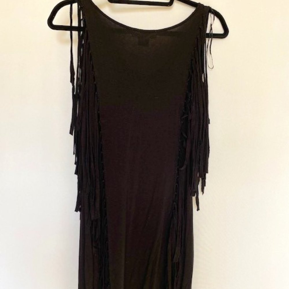 Micheal Kors fitted tassel black cocktail dress